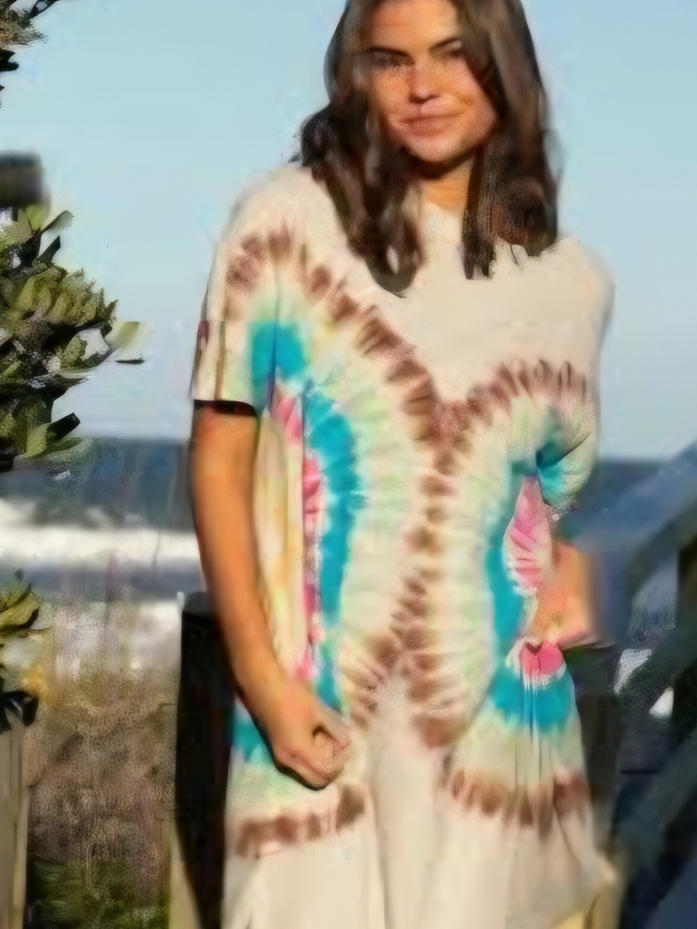 NATURAL LIFE Tie-Dye Midi Dress in Turquoise, Pink & Brown
